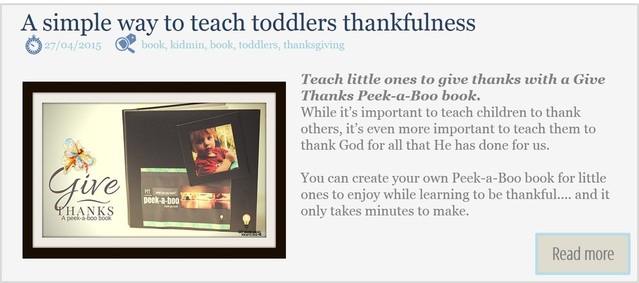 A simple way to teach toddlers about thankfulness with a peek-a-boo book.